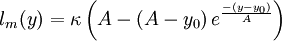 
l_m(y) = \kappa \left( A - \left(A - y_0\right) e^{\frac{-(y-y_0)}{A}} \right)
