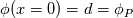 \phi(x=0)=d=\phi_P