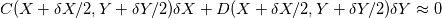 C(X+\delta X/2,Y+\delta Y/2)\delta X+D(X+\delta X/2,Y+\delta Y/2)\delta Y\approx 0