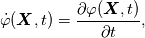 \dot \varphi(\boldsymbol{X}, t) = \frac{\partial \varphi(\boldsymbol{X},t)}{\partial t},