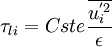 {\tau_{li}}=Cste\frac{\overline{{u}^{'2}_i}}{\epsilon}